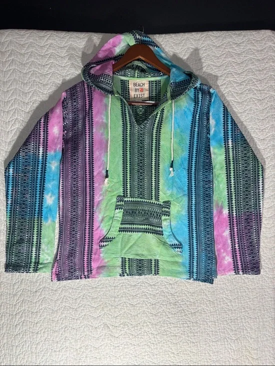 Beach By Exist Multicolor Tie-Dye Baja Hoodie - Pink, Green, Blue, Black - Picture 1 of 7